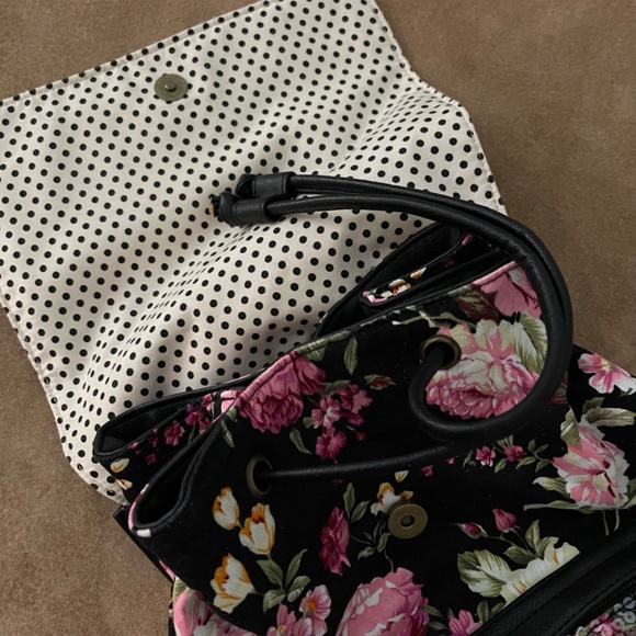 Madden Girl Black Floral Backpack with Polka Dot Interior - Picture 6 of 16